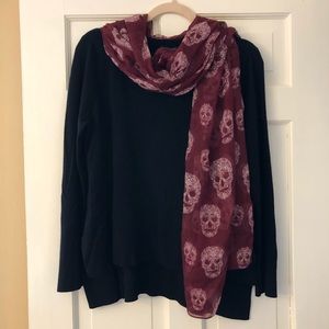 Sheer Long Skull Scarf - Maroon Red/White